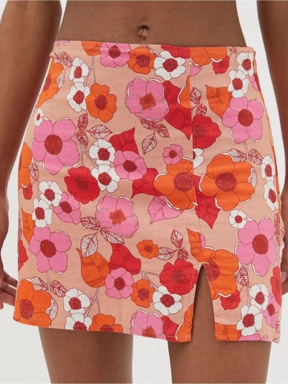 NWT Urban Outfitters - Floral Split Hem Mini Skirt - Pink, Orange & Red
